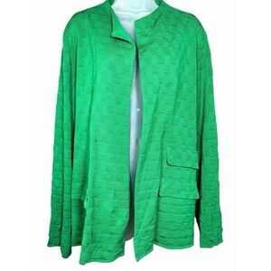 Misook 2X Emerald Green Textured Knit Jacket Open Front Old Money Country Club